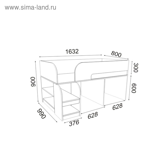 фото Детская кровать-чердак «астра 9 v3», цвет дуб молочный/дуб молочный