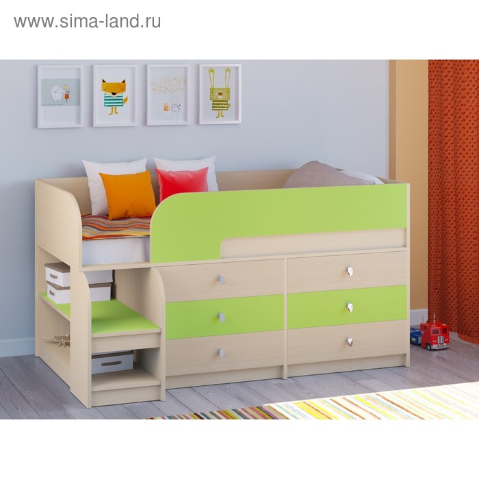 фото Детская кровать-чердак «астра 9 v3», цвет дуб молочный/салатовый