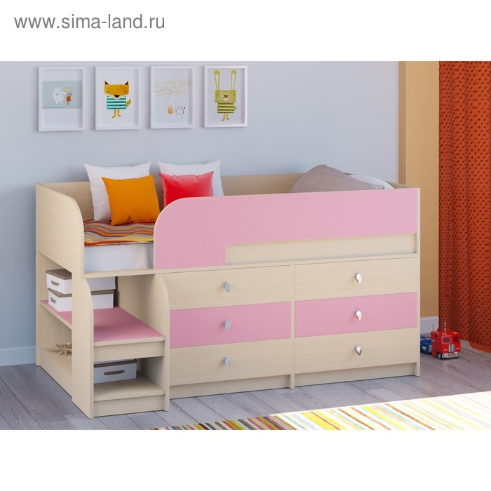 детская кровать чердак астра 9 v3 цвет дуб молочный фиолетовый Детская кровать-чердак «Астра 9 V3», цвет дуб молочный/розовый