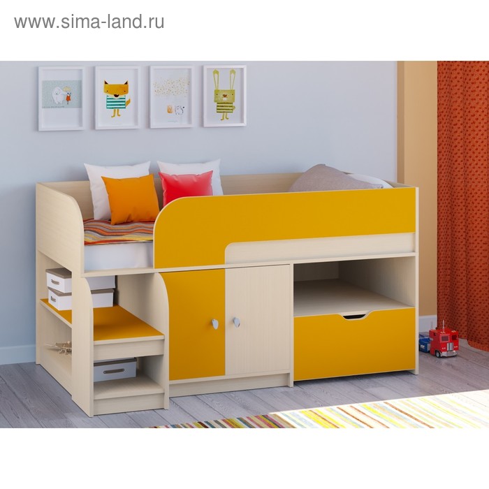 Детская кровать-чердак «Астра 9 V4», цвет дуб молочный/оранжевый