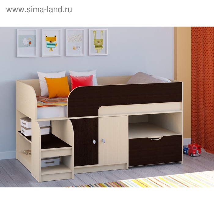 Детская кровать-чердак «Астра 9 V4», цвет дуб молочный/венге