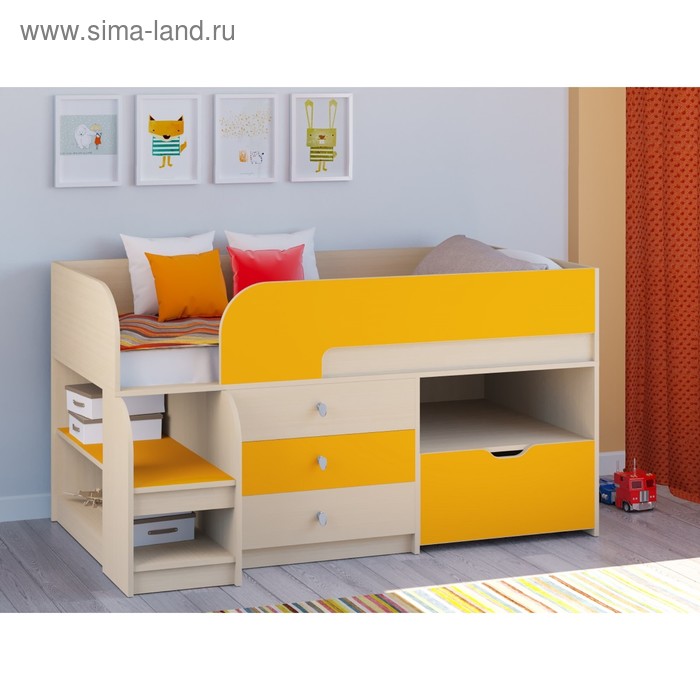 детская кровать чердак астра 9 v5 цвет дуб молочный голубой Детская кровать-чердак «Астра 9 V5», цвет дуб молочный/оранжевый