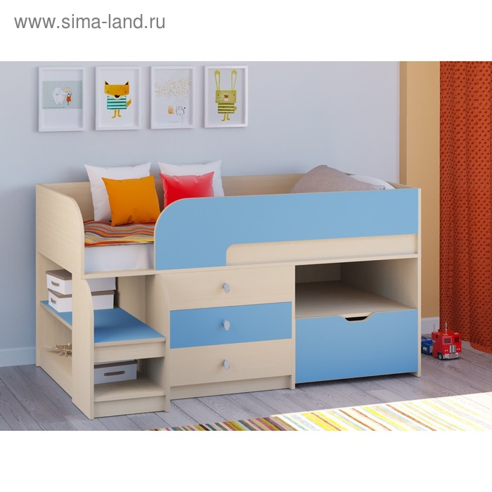 детская кровать чердак астра 9 v5 цвет дуб молочный голубой Детская кровать-чердак «Астра 9 V5», цвет дуб молочный/голубой