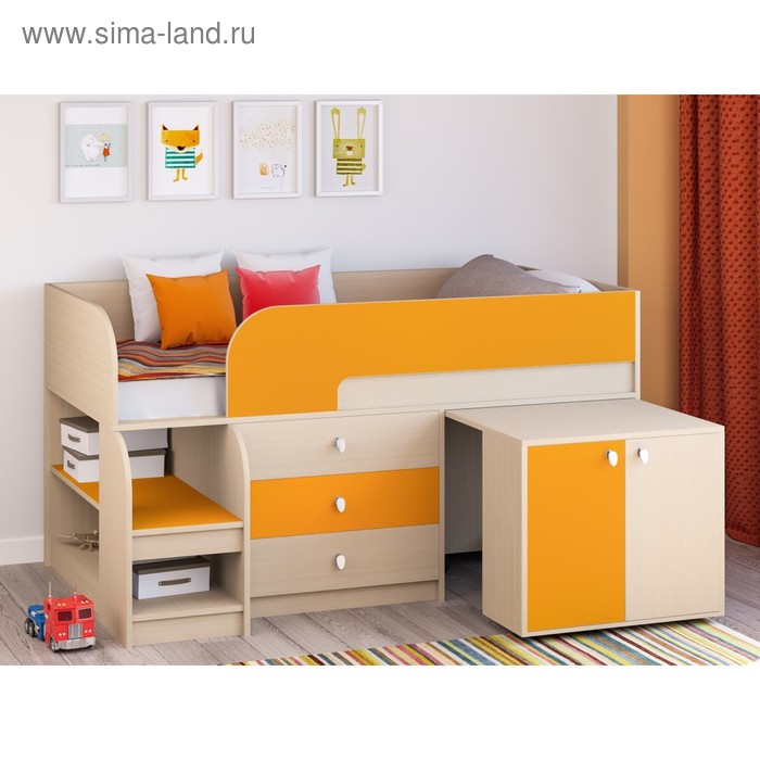 фото Детская кровать-чердак «астра 9 v7», цвет дуб молочный/оранжевый