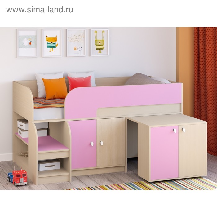 фото Детская кровать-чердак «астра 9 v8», цвет дуб молочный/розовый
