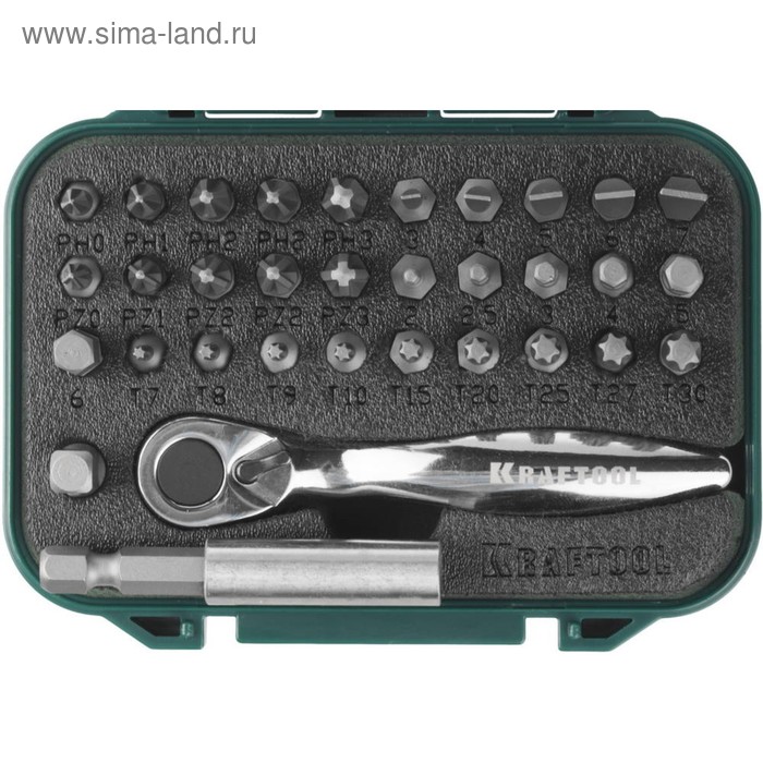 

Набор бит KRAFTOOL 26157-H33, мини трещотка, 1/4", 33 предмета