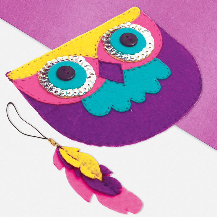 Набор для создания кошелька из фетра "Сова" + нитки, игла