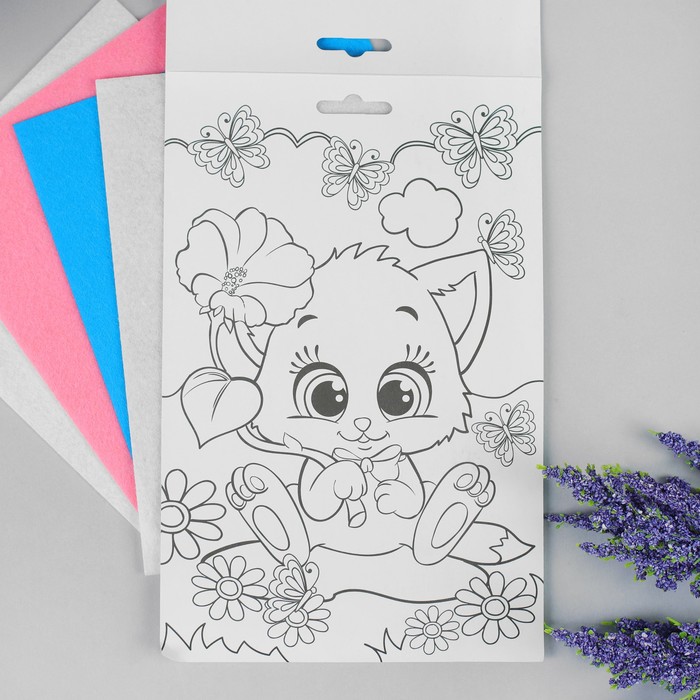 Набор для создания кошелька из фетра "Кошка" + нитки, игла