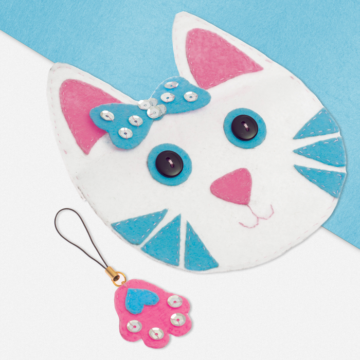 Набор для создания кошелька из фетра "Кошка" + нитки, игла