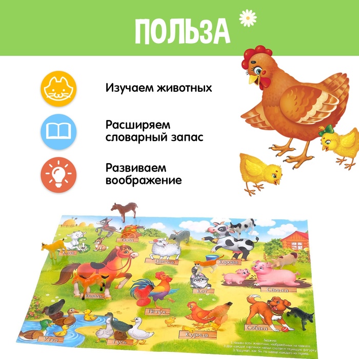 

Обучающий набор «Моя ферма», животные и плакат, по методике Монтессори