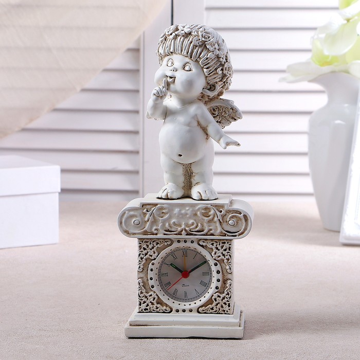 Часы настольные "Ангел", цвет белый,  h=25.5 см