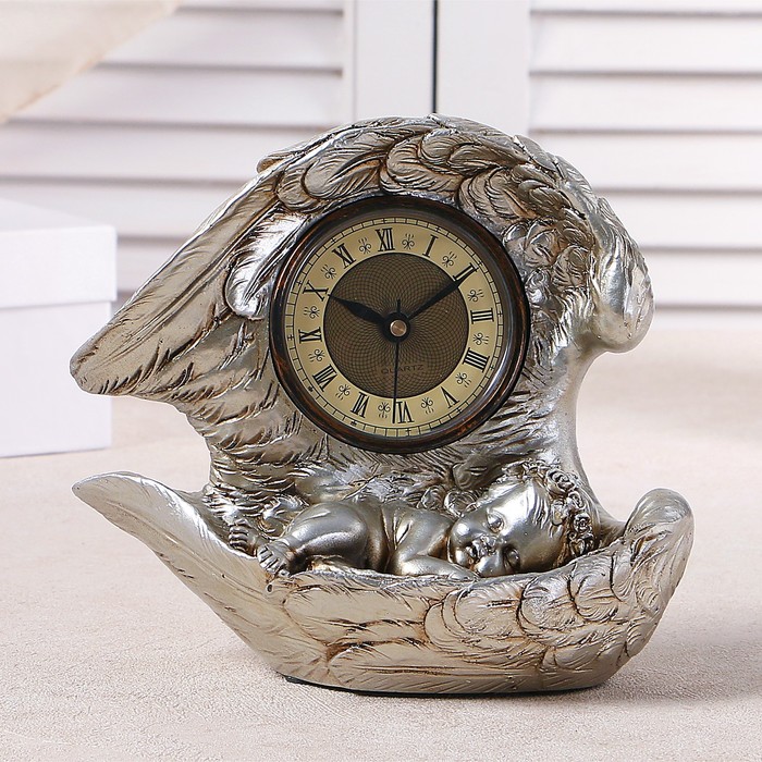 Часы настольные "Спящий ангел", цвет серебро, h=25.5 см