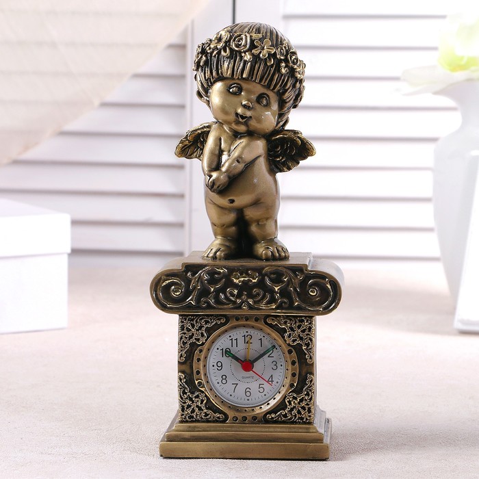 Часы настольные "Смущенный ангел", цвет золото, h=25.5 см