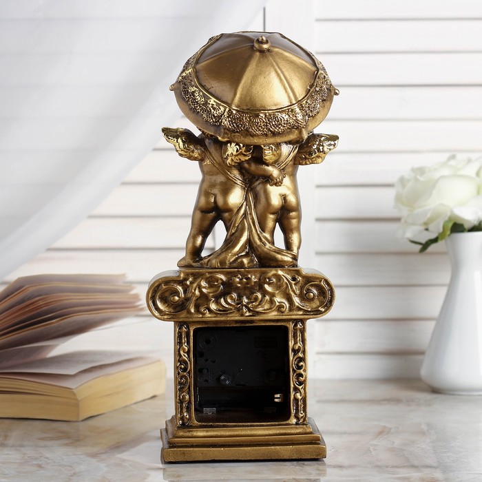 Часы настольные "Ангелы под зонтом", цвет золото, h=26 см