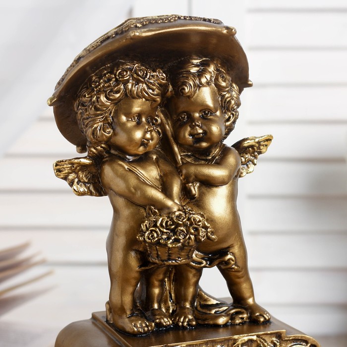 Часы настольные "Ангелы под зонтом", цвет золото, h=26 см