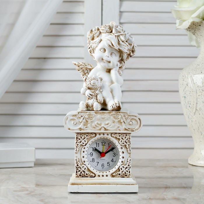 Часы настольные  "Ангел с медведем", h=24 см