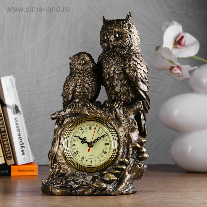 Часы настольные каминные Две совы, золото сборная модель настольные каминные деревянные часы 230х110х380 мм