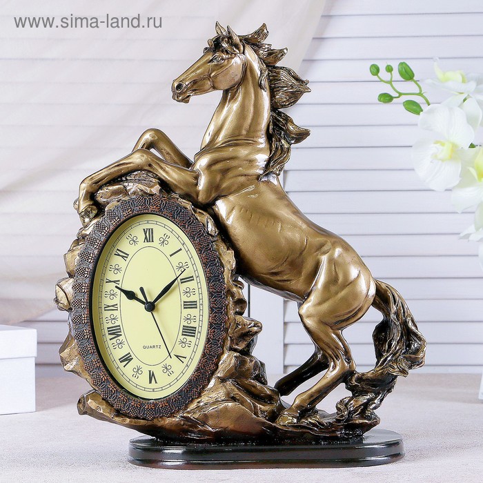 Часы настольные каминные Лошадь, 40 х 31 х 15 см, золото