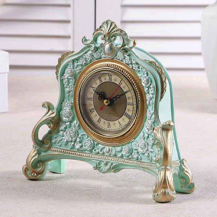 Часы настольные "Каминные", цвет бирюзовый, 21х19х6.5 см