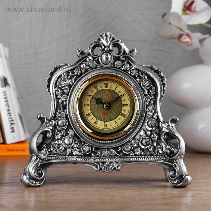 Часы настольные Каминные, цвет серебряный, 21х19х6.5 см