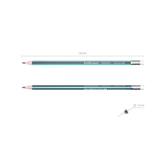 Набор карандашей чернографитных с ластиком 4 штуки Erich Krause Sonata HB, грифель d 2.2 мм, трёхгранные, из отборной древесины, микс, в блистере