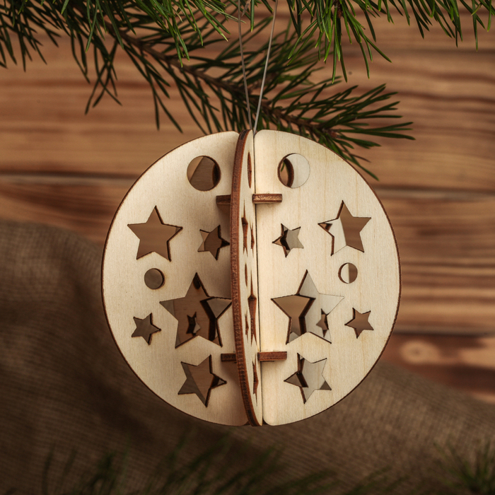 Набор новогодних игрушек "Деревянные шары", 5 предметов.