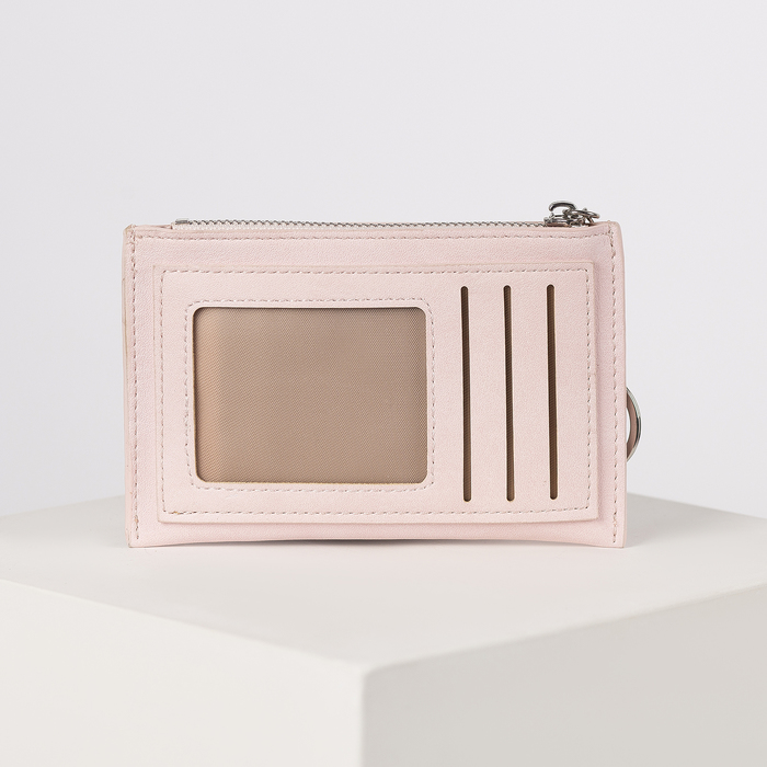 Кошелёк женский, отдел на молнии, для карт, кольцо, карабин, цвет розовый