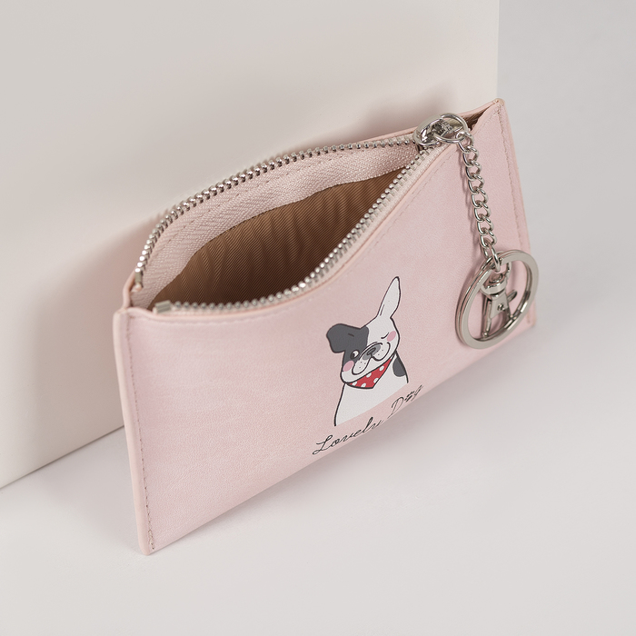 Кошелёк женский, отдел на молнии, для карт, кольцо, карабин, цвет розовый