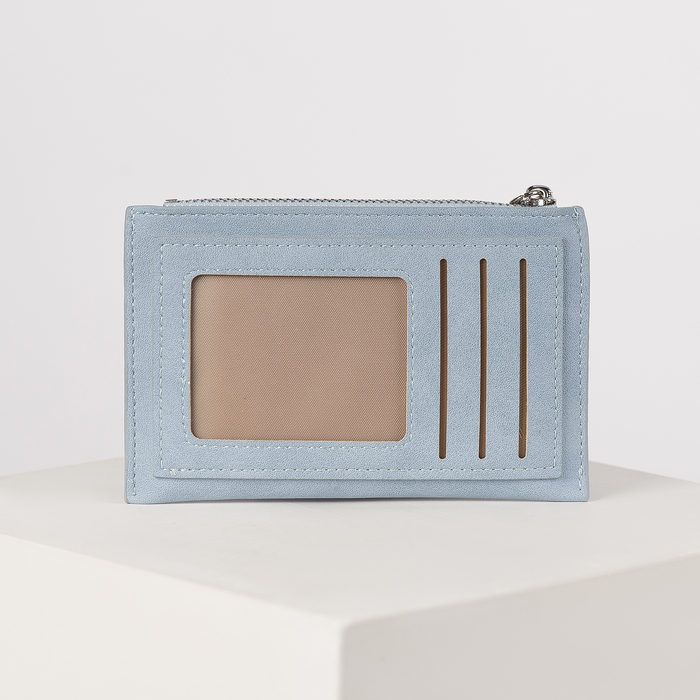 Кошелёк женский, отдел на молнии, для карт, кольцо, карабин, цвет голубой