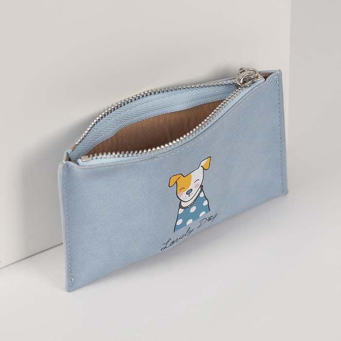 Кошелёк женский, отдел на молнии, для карт, кольцо, карабин, цвет голубой