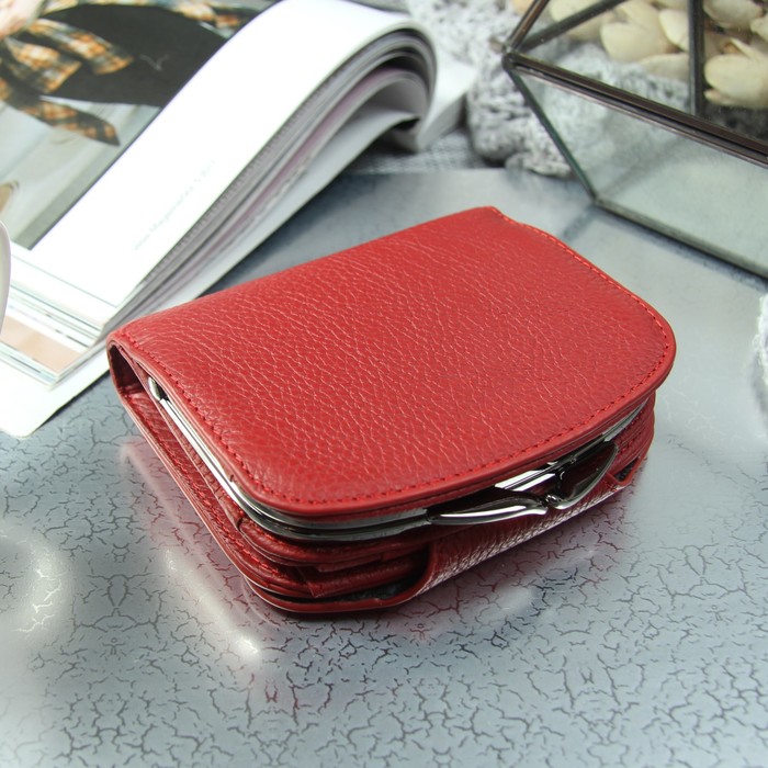 Кошелёк женский, отдел рамка, 2 отдела, для карт, для монет, цвет красный