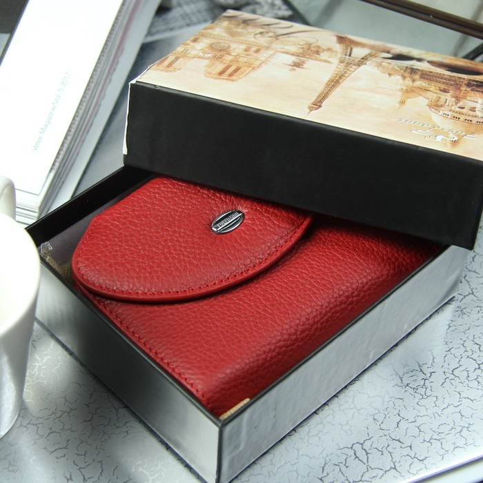 Кошелёк женский, отдел рамка, 2 отдела, для карт, для монет, цвет красный