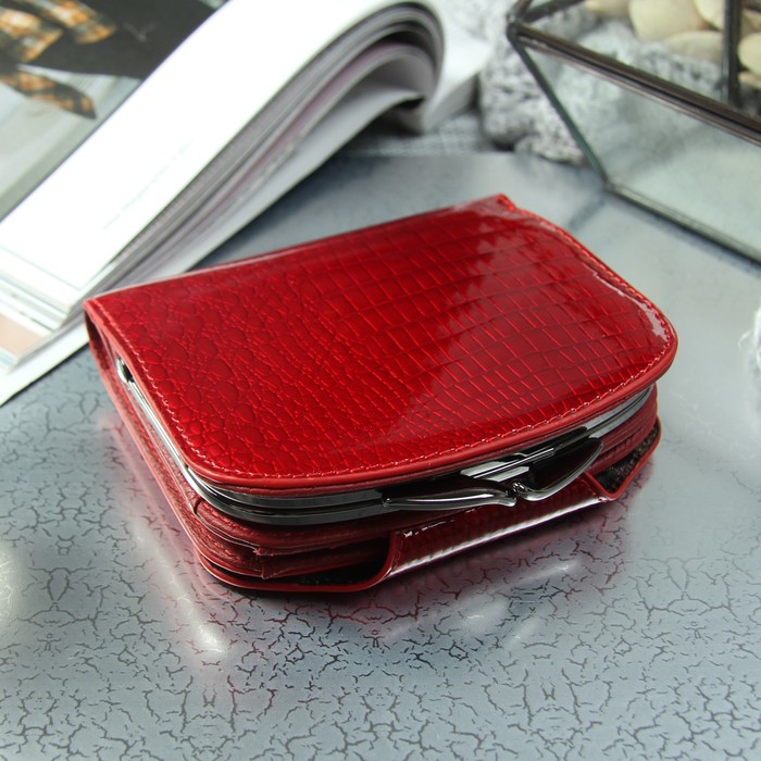 Кошелёк женский, отдел рамка, 2 отдела, для карт, для монет, цвет красный