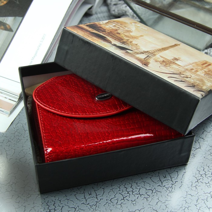 Кошелёк женский, отдел рамка, 2 отдела, для карт, для монет, цвет красный