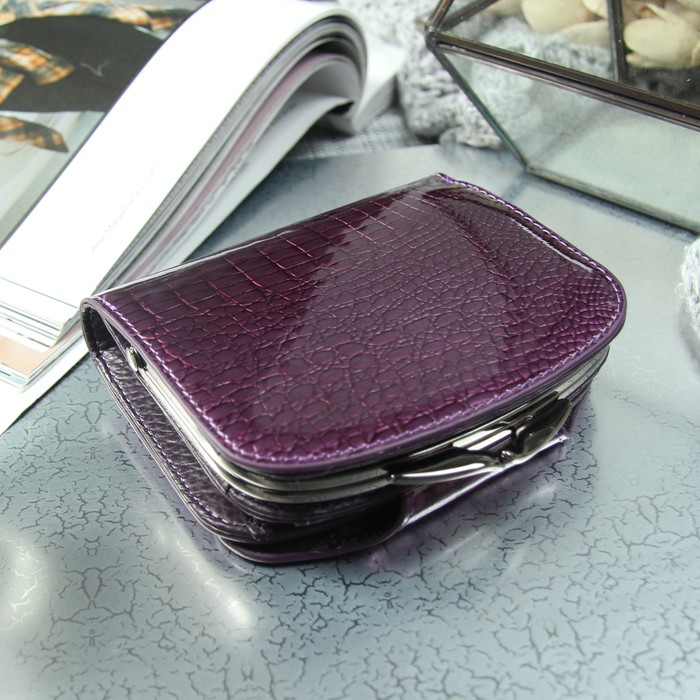 Кошелёк женский, отдел рамка, 2 отдела, для карт, для монет, цвет фиолетовый