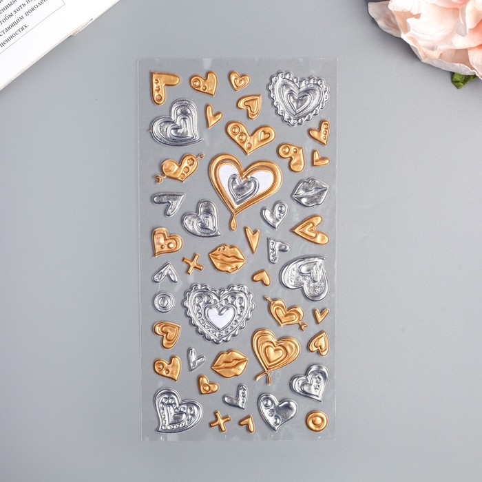 Наклейка пластик "Сердечки" МИКС 21,5х10 см