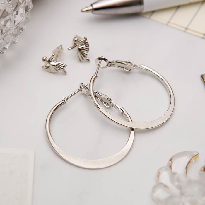 Серьги-кольца с пуссетами "Балерина", цвет серебро, d=2,5 см