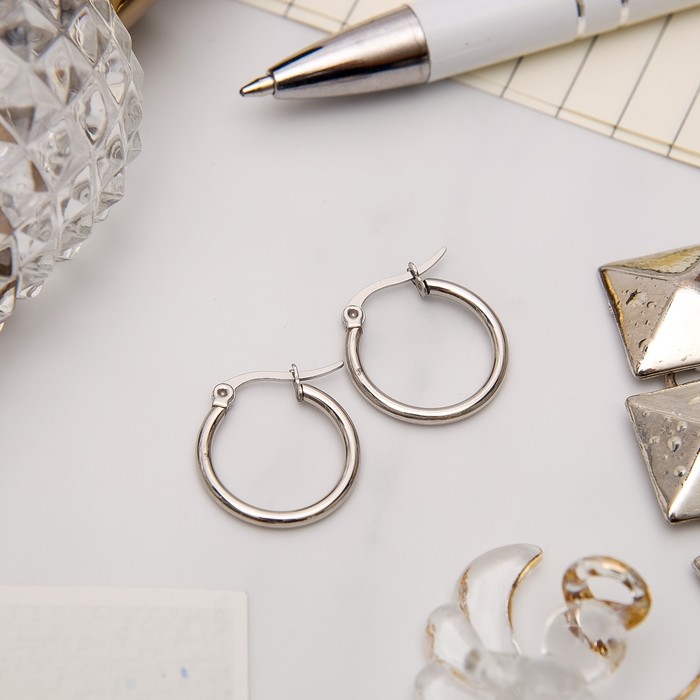 Серьги-кольца "Стальные", цвет серебро, d=1,5 см