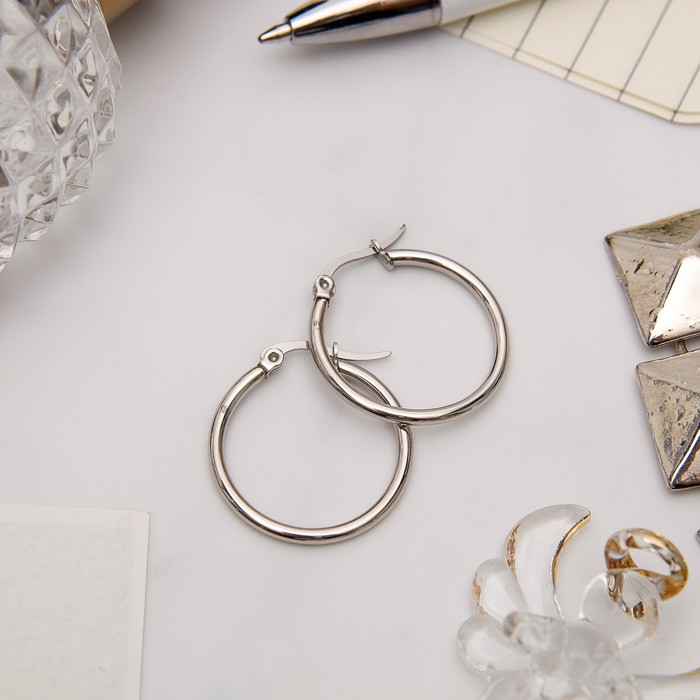 Серьги-кольца "Стальные", цвет серебро, d=2 см