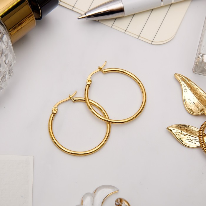 Серьги-кольца "Стальные", цвет золото, d=2,5 см