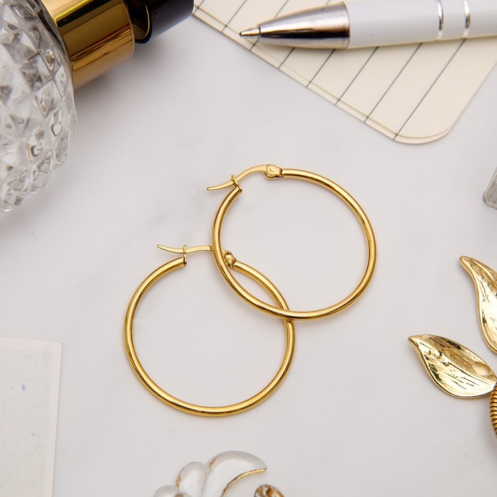 Серьги-кольца "Стальные", цвет золото, d=3 см