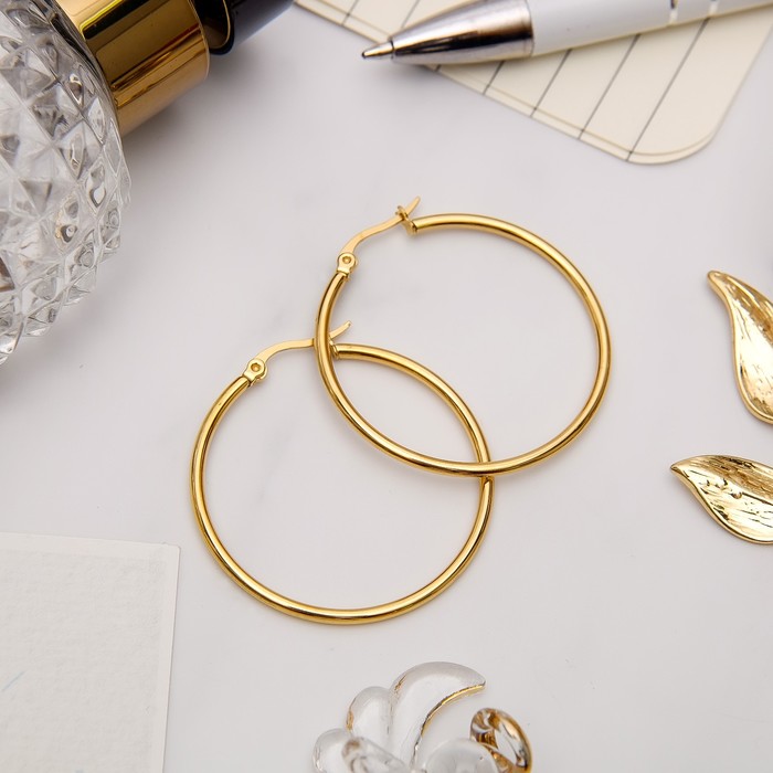 Серьги-кольца "Стальные", цвет золото, d=3,5 см