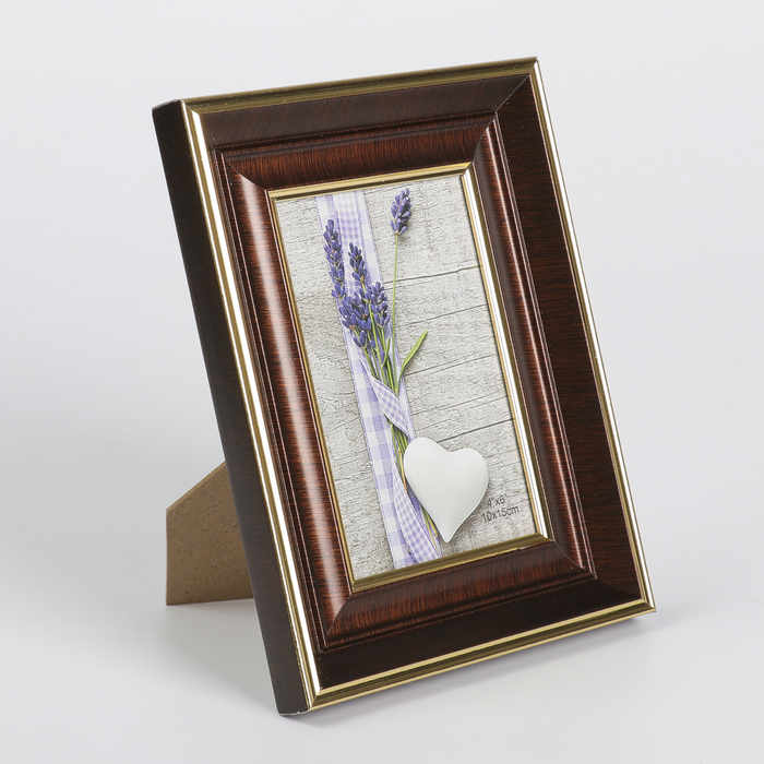 Фоторамка пластик 10х15 см "Тёмный шоколад и золото" 22,1х17,1х2,1 см