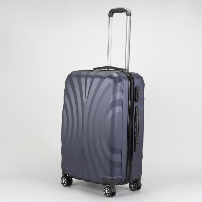 Чемодан средний 24", отдел на молнии, кодовый замок, 4 колеса, цвет тёмно-синий