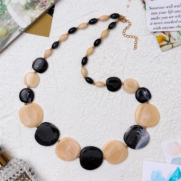 Бусы "Эстетика" круги плоские, цвет бежево-чёрный, 74 см