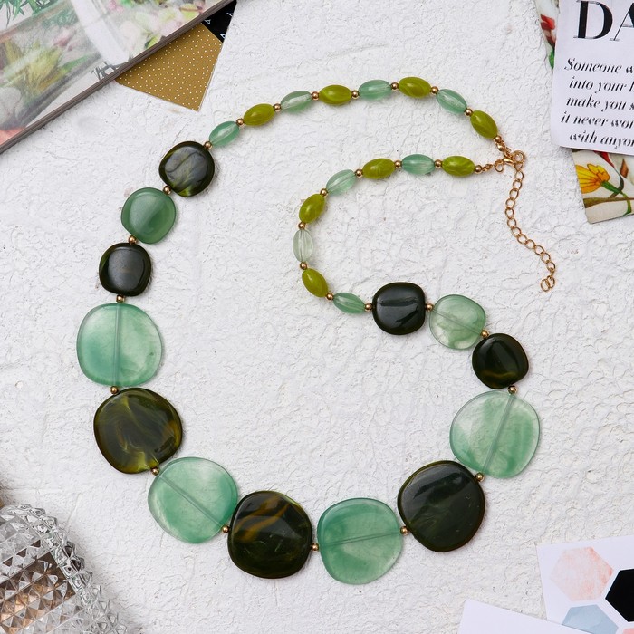 Бусы "Эстетика" круги плоские, цвет зелёный, 74 см