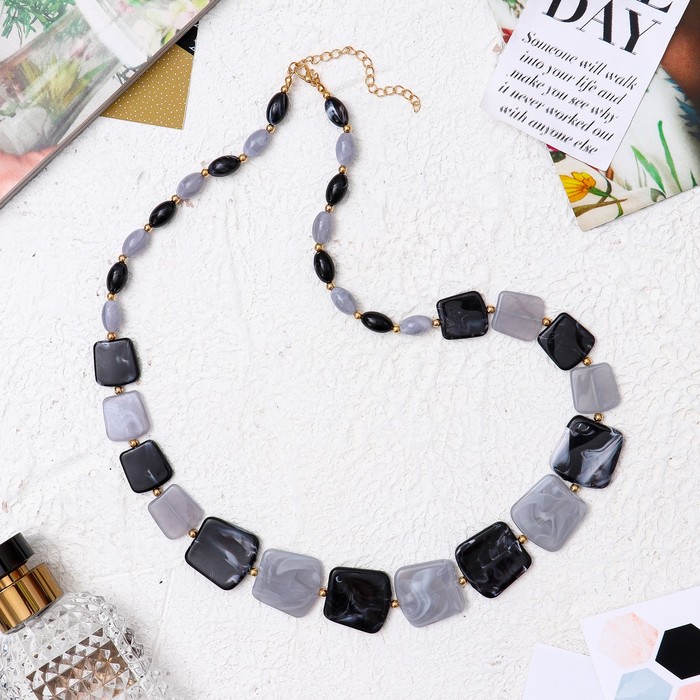 Бусы "Эстетика" квадраты плоские, цвет серо-чёрный, 70 см
