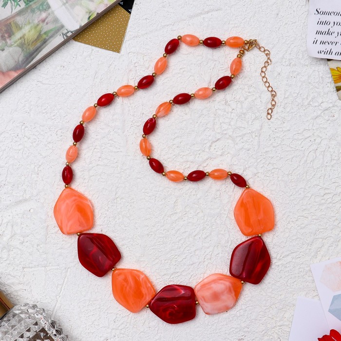 Бусы "Эстетика" пластины, цвет красно-коралловый, 65 см