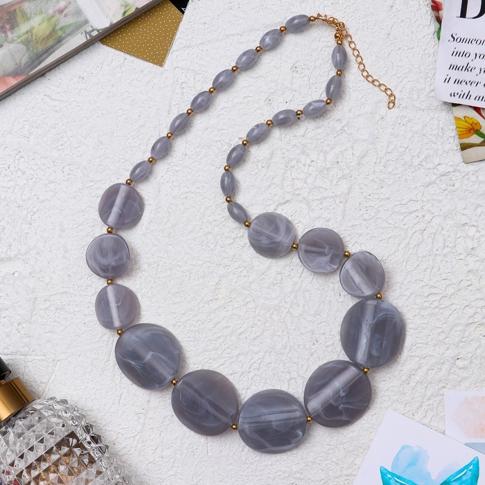 Бусы "Эстетика" круги вогнутые, цвет серый, 65 см