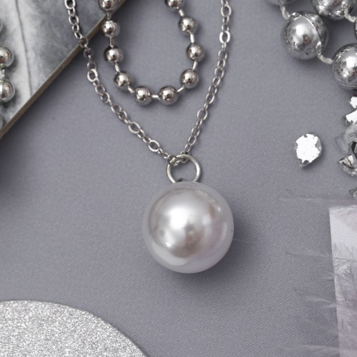 Кулон 2 нити "Жемчужная бусина", цвет белый в серебре, 40 см